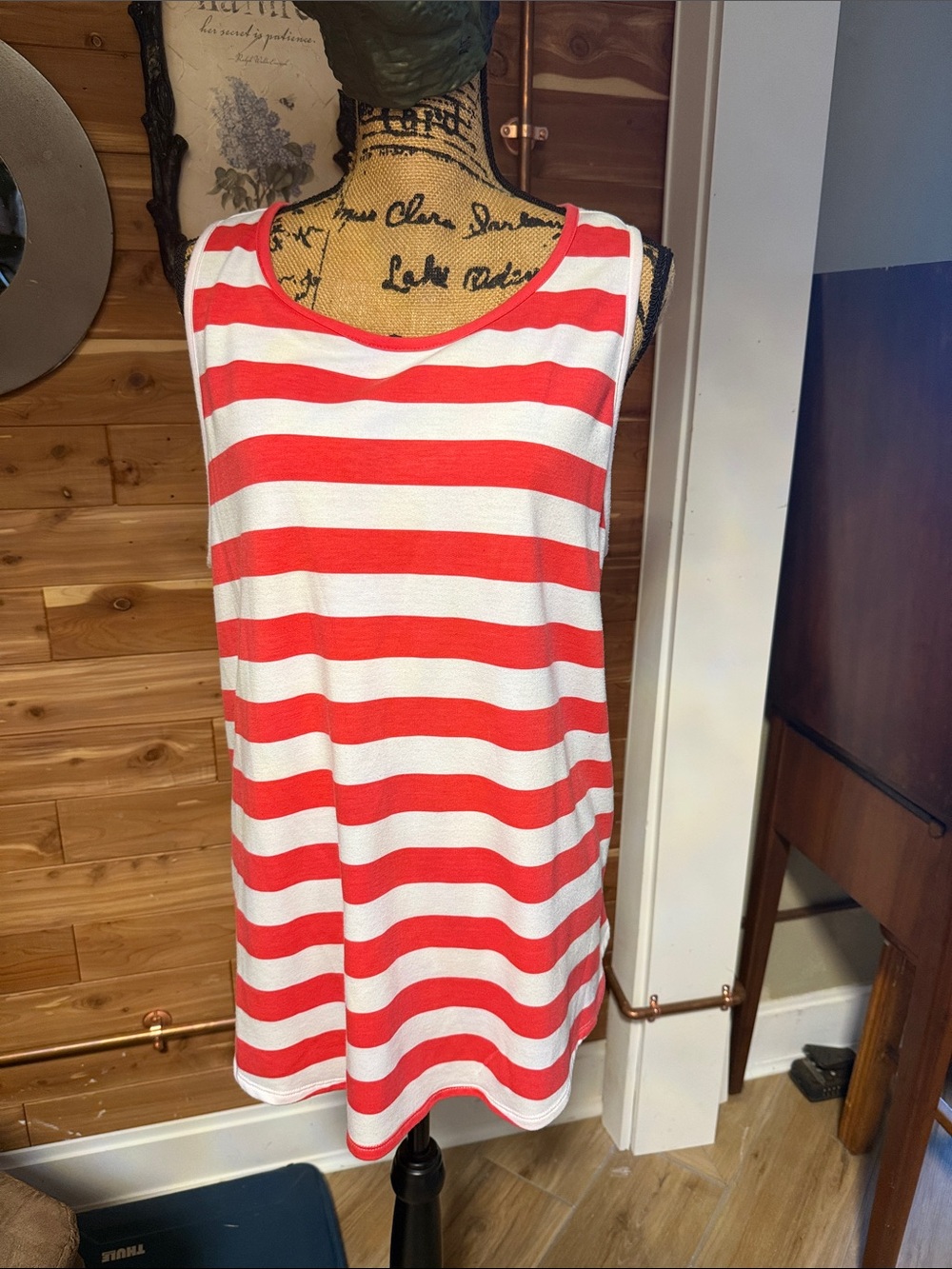 crown & ivy Red and White Striped Short Sleeve Tee